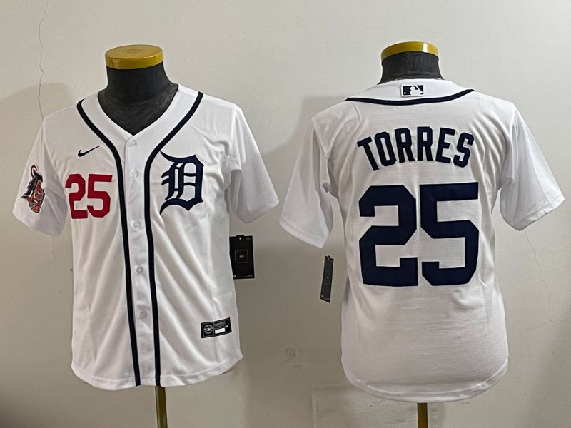 Youth 2025 Detroit Tigers 25 Torres White Game Nike MLB Jersey style 6